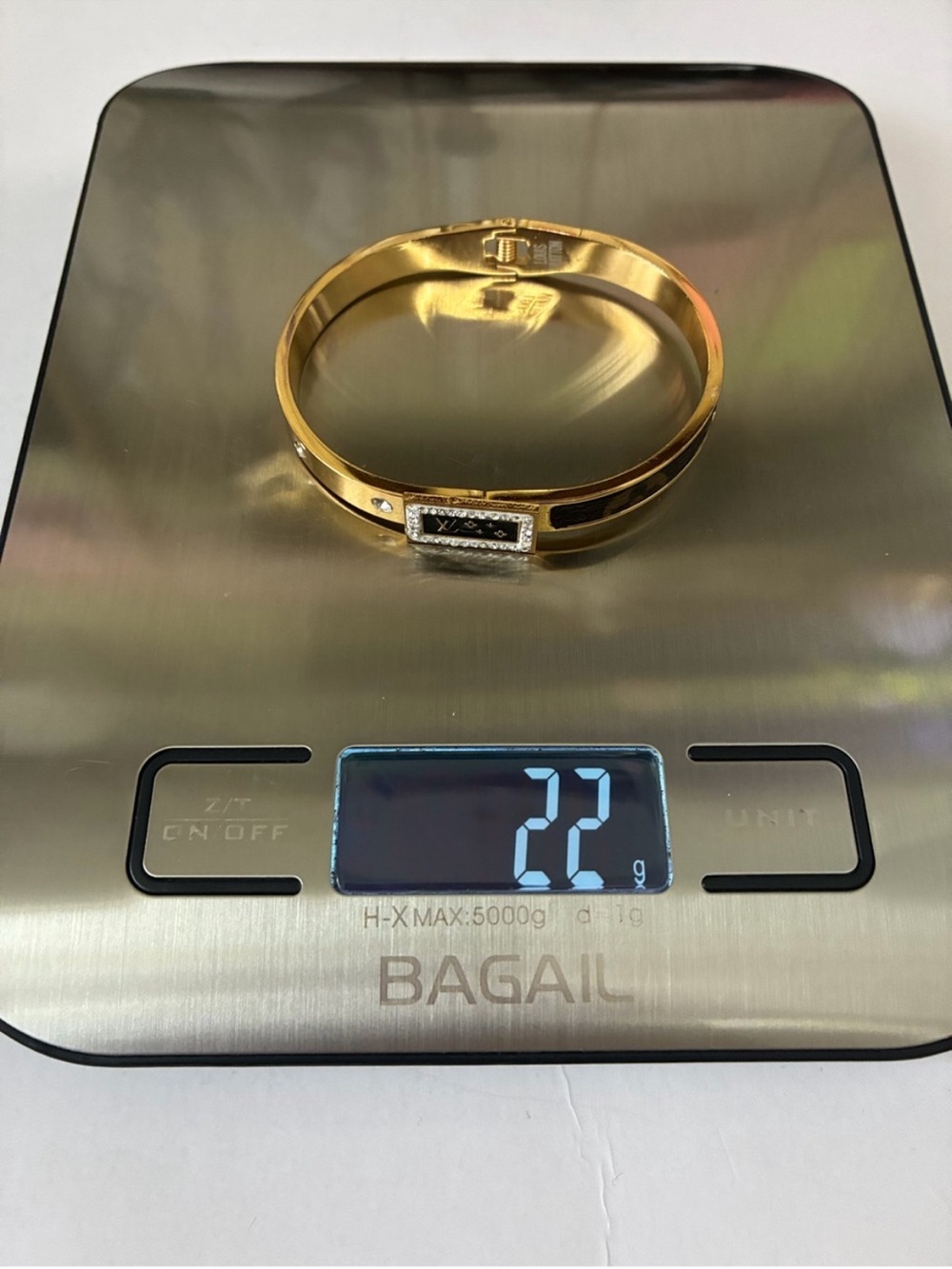 18K Gold and Brown LV Monogram Crystal-Trim Bangle Bracelet - Picture 4 of 6